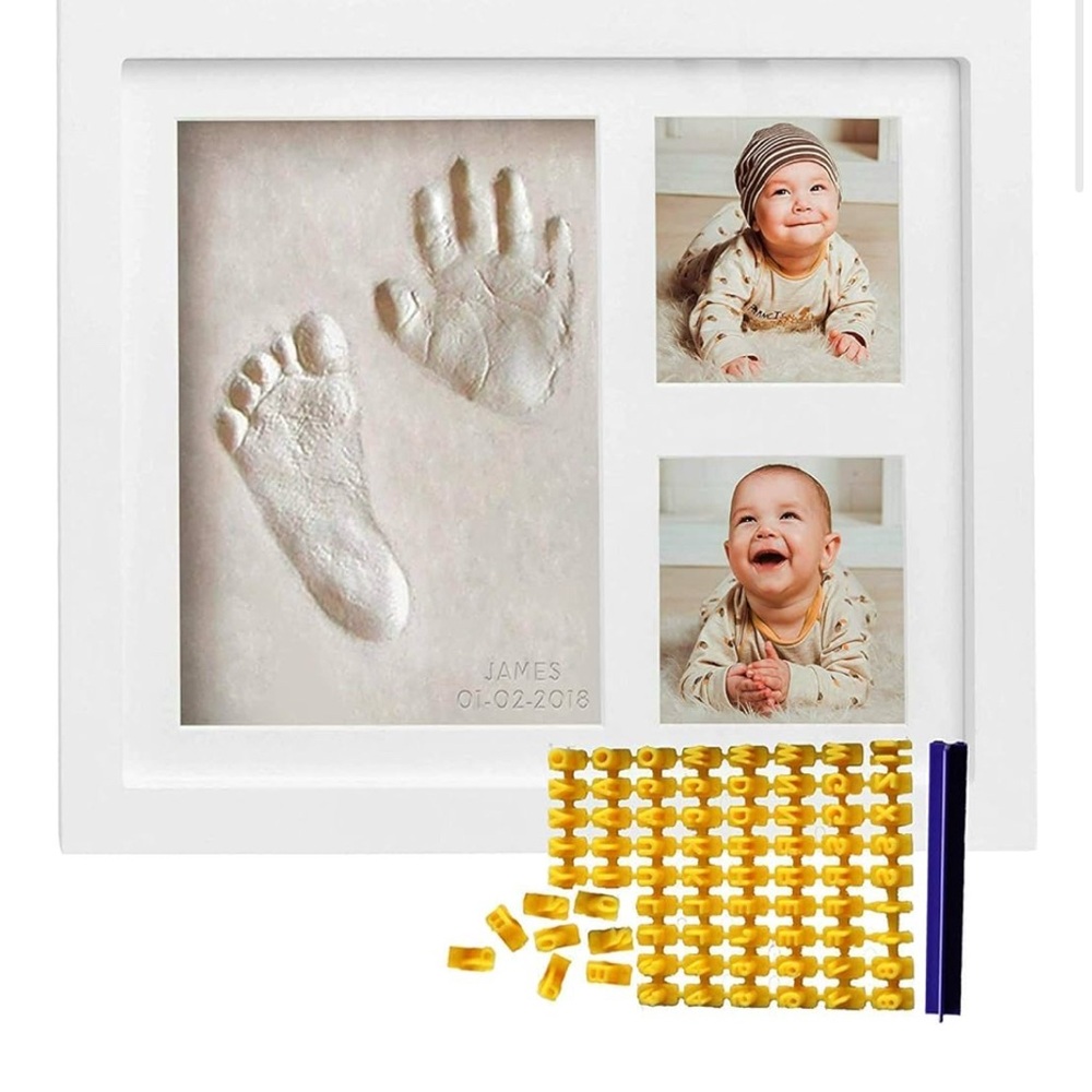 White Baby Handprint and Footprint Frame